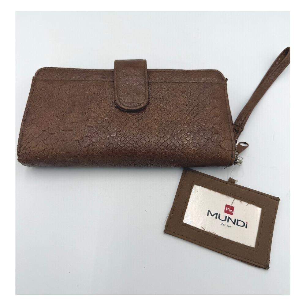 Mundi Womens Wristlet Wallet Snakeskin Embossed Brown Organizer Removable ID